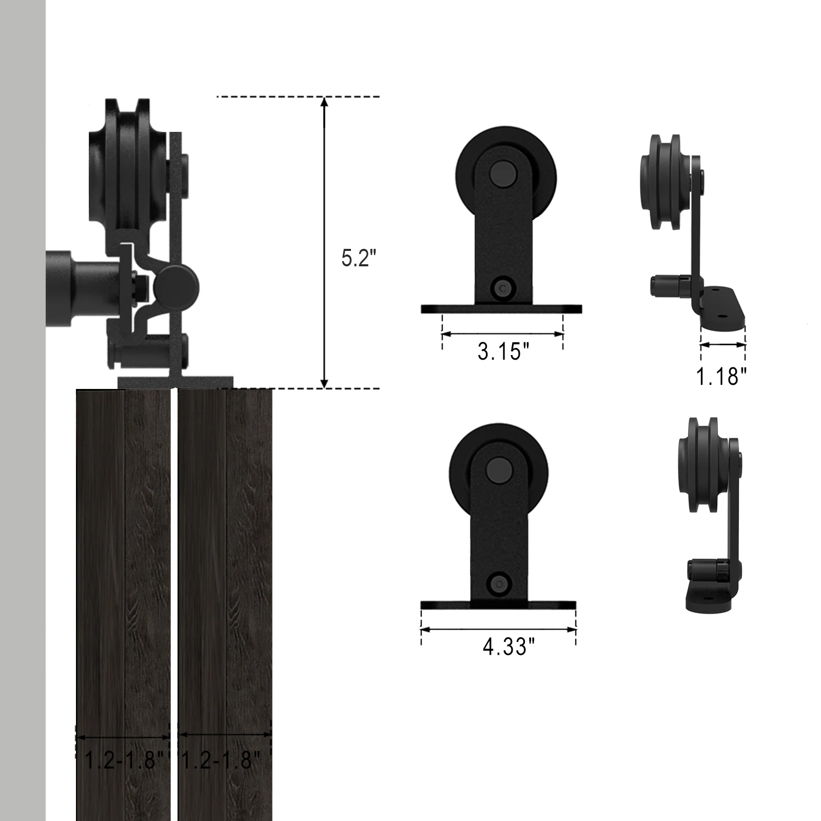 CCJH Bypass Double Sliding Barn Door Hardware Kit Single Track T Shape Hanger Heavy Duty Sliding Barn Door Rail System 4-16FT