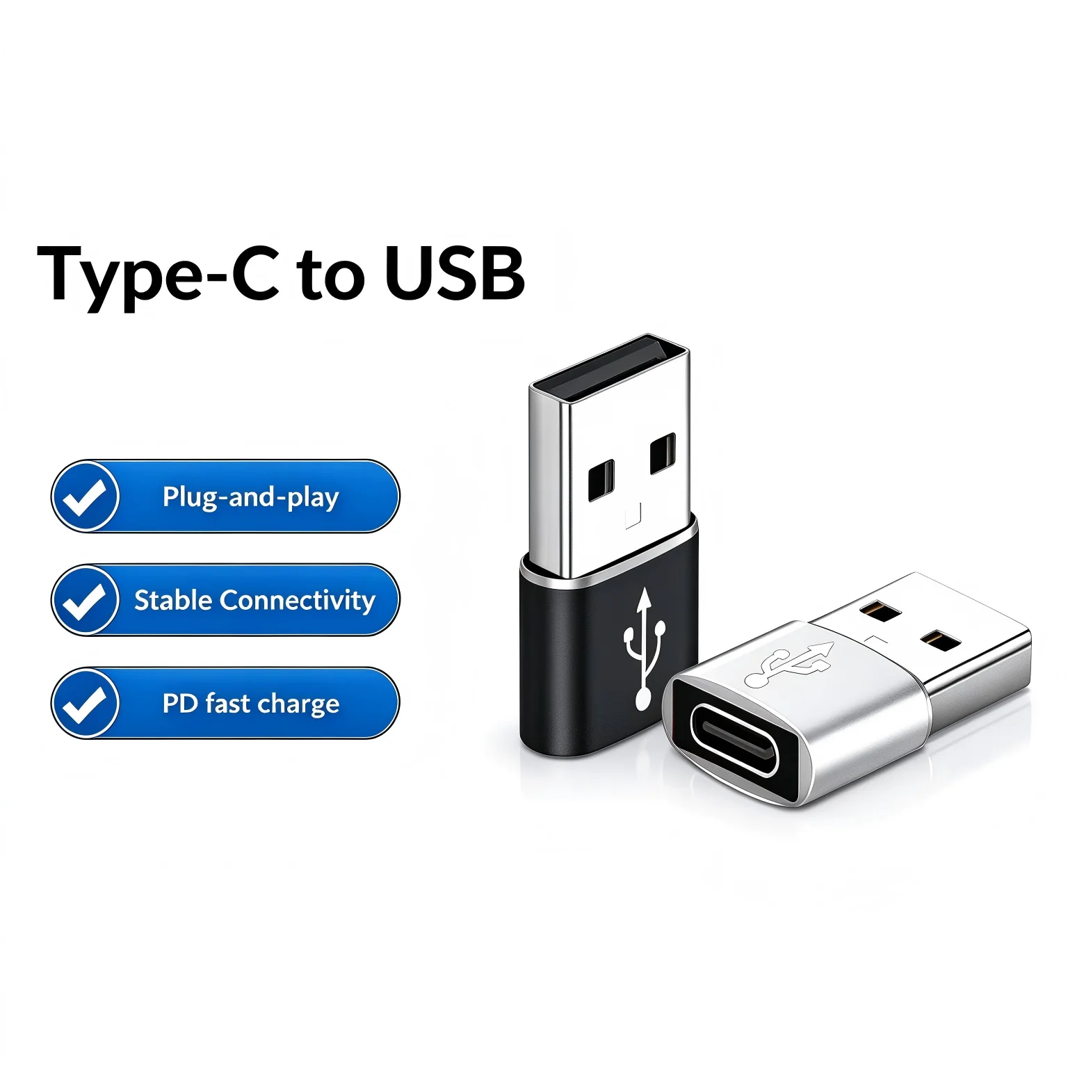 USB to Type-C Adapter, PD Fast Charging OTG Converter, Data Transfer for Phone Laptop Computer Power Bank