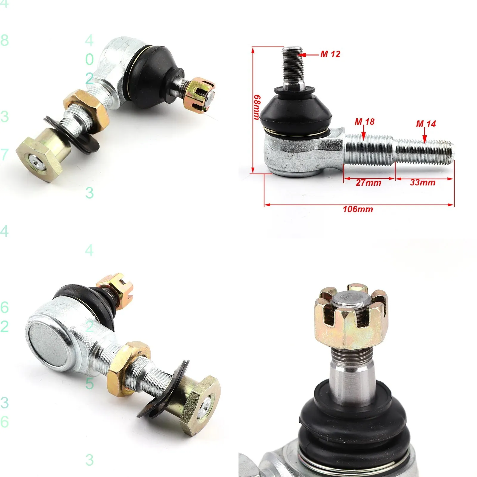 M12X60mm M14-M18 Adjustable Ball Joint for Kangchao Bashan 200-7 250cc 200cc Electric ATV UTV Off Road Go Kart Accessories