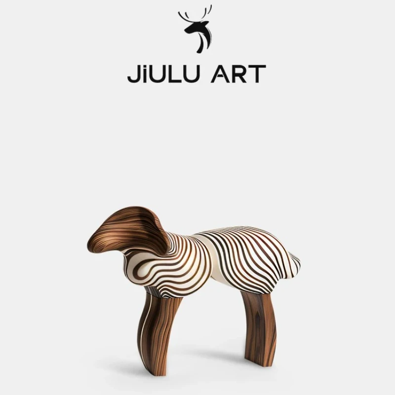 Light Luxury Creative Abstract Lamb Solid Wood Stool Artistic Design Sense Children's  Household Animal Stool