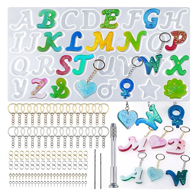 

144Pieces Silicone Letter Resin Mold Kit Fancy Letter Decoration Mold Epoxy Resin Casting Mold Resin Keychain Making Set