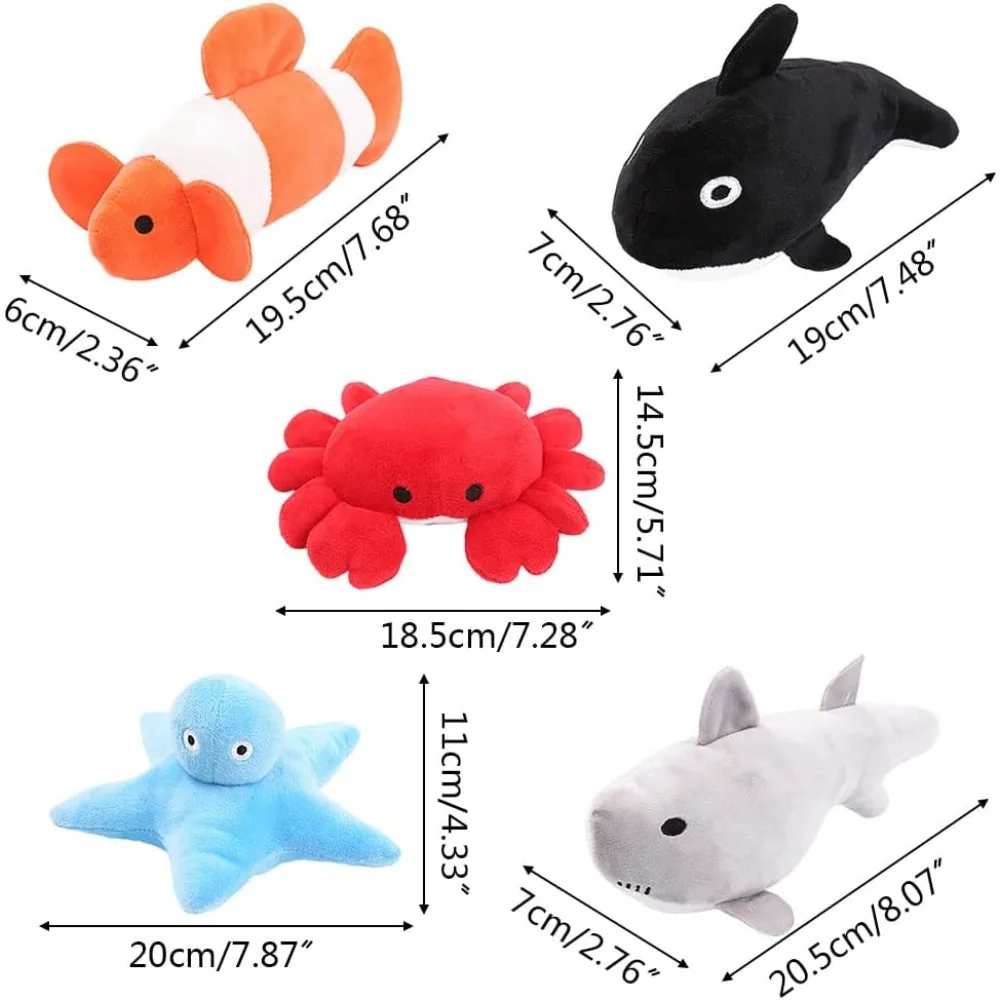 Ocean Series Plush Toys Stuffed Ocean Animal Plushies Doll for Baby Boys & Girls Durable & Interactive Chew Toys for Cats & Dogs