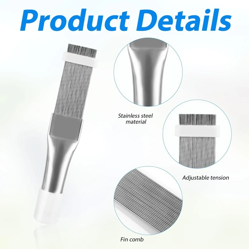 AT69 -3Pcs Air Conditioner Fin Cleaning Brush, HVAC Conditioner Condenser Stainless Steel Refrigerator Coil Cleaning Brush