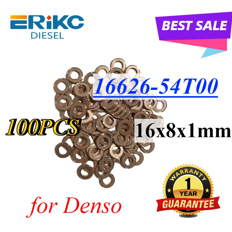 100PCS 16626-54T00 16x8x1 MM Washer Shims Copper Washers Gasket Diesel Assortment Set 1662654T00 for Denso Nissan