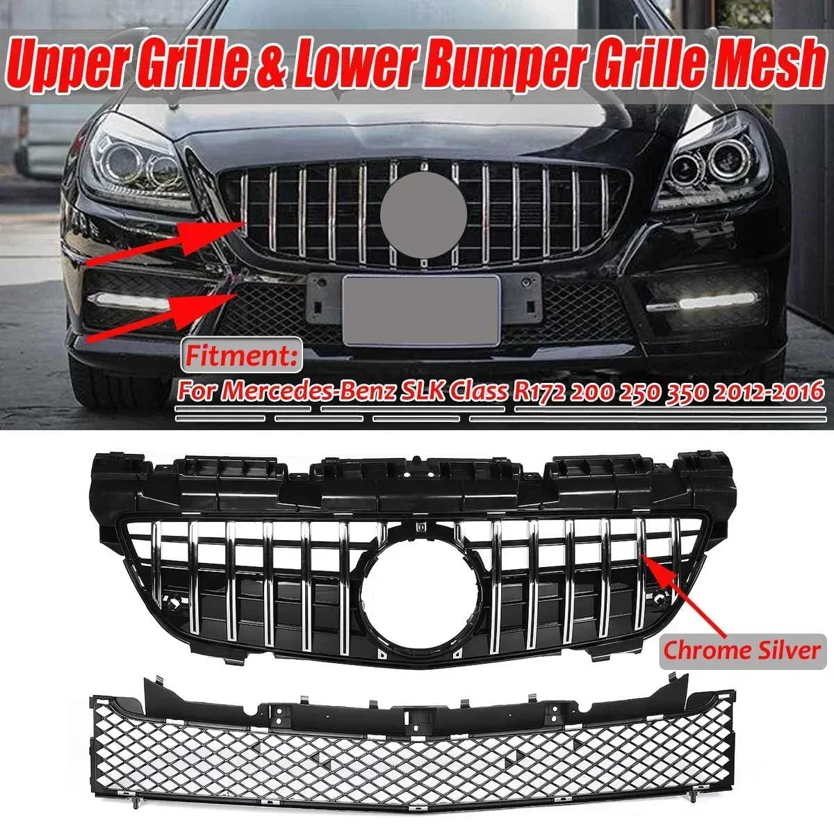 

GT Style Front Grille Racing Bumper Grill Hood Mesh For Mercedes For Benz SLK R172 200 250 350 2012-2016 Tuning Center Grid