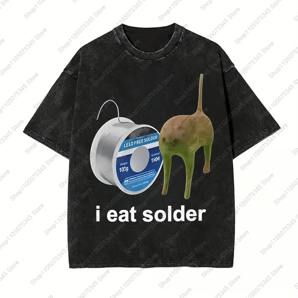 I Eat Cement Cursed Funny Cat Meme Vintage Washing T-shirt 100% Cotton Women's Clothing Fashion Casual Harajuku Summer  Top