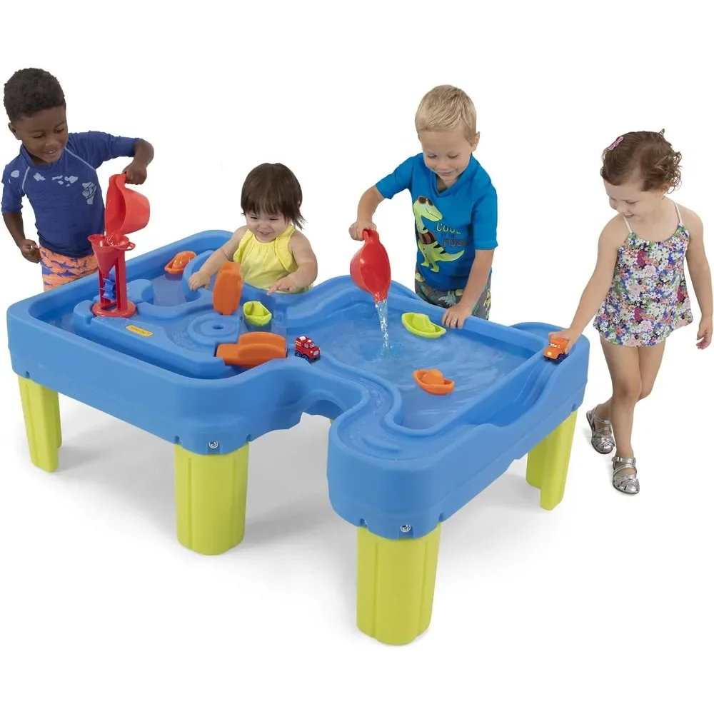 Toddlers Water Table, Outdoor Activity Table with Track Toys for Toddlers and Kids, 9 Accessories Included, Toy Gift for Kids