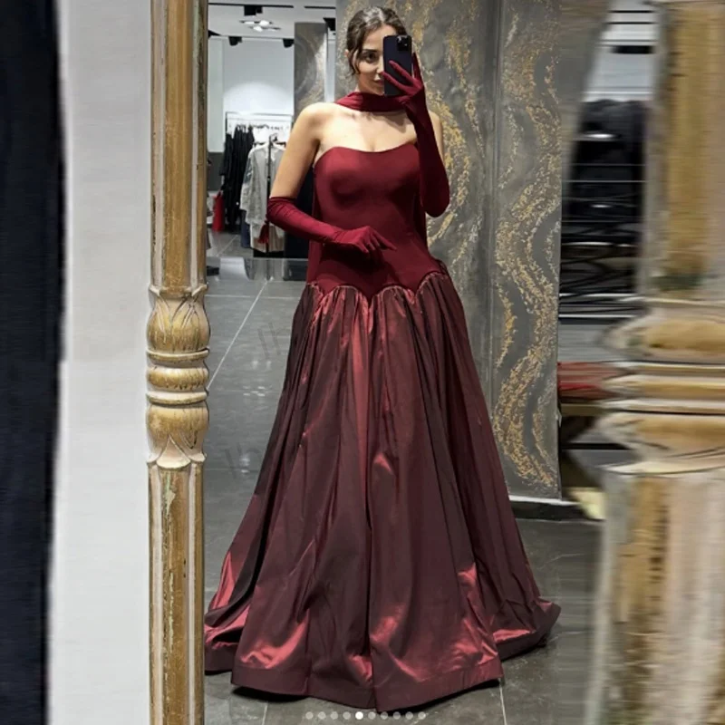 فساتين سهرة مخصصة بدون حمالات أشرطة على شكل حرف A فستان حفلات براقة مطوي فيستدوس دي فييستا أنيقة #5