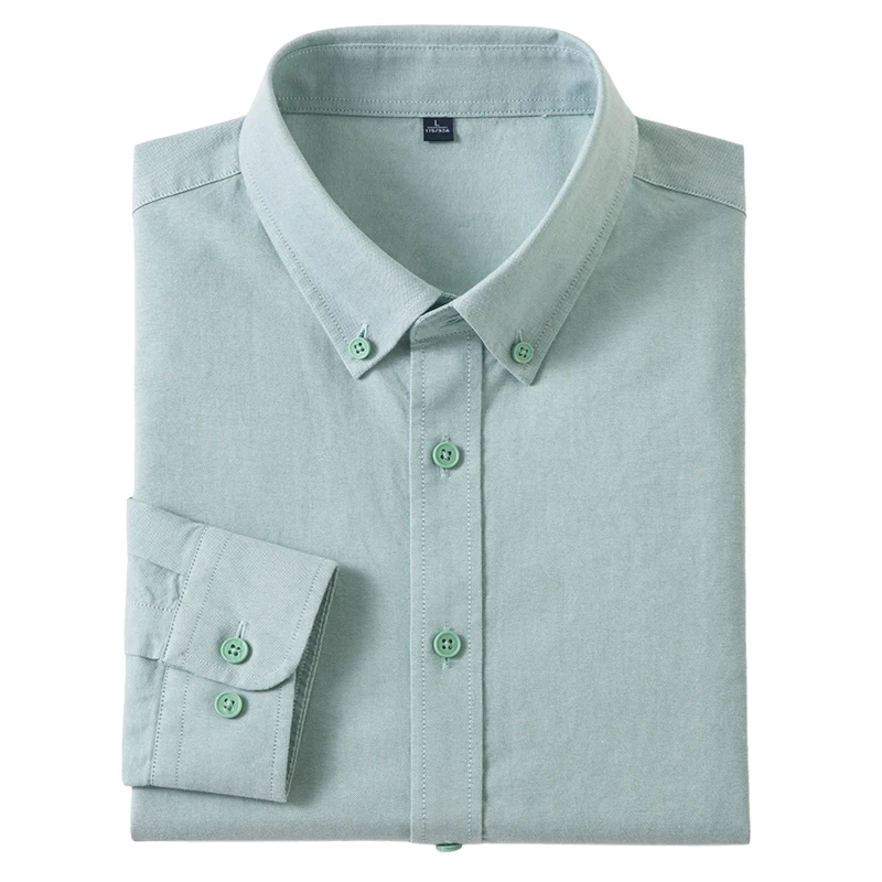 New Cotton Casual Shirt For Men Solid Color Spring Pink Green Young Boy Chic Long Sleeve Smart Shirt Easy Care Soft Top Clothing