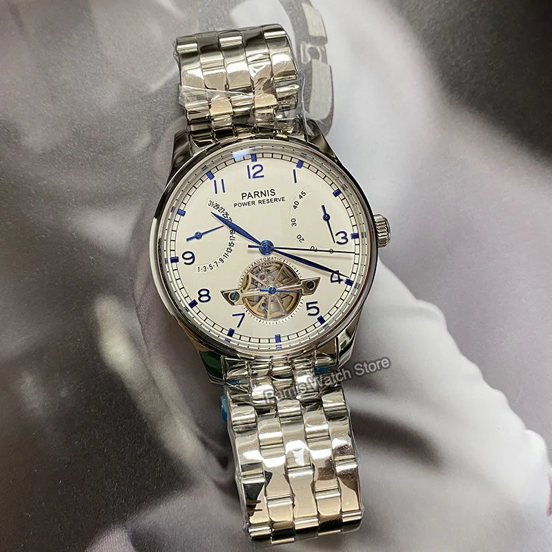 Часы наручные Parnis Мужские механические, автоматические механические с кожаным ремешком, с турбийоном, резервное питание, 43 мм