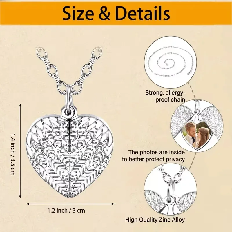 Custom Photo Heart Locket Necklace Personalized Picture Angel Wings Locket Necklace Customized Text Name Men Momen Jewelry Gifts view 6