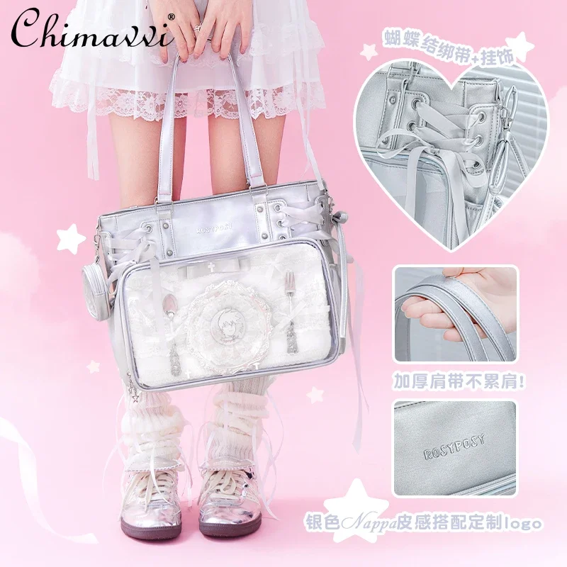 Japanese Style Student Shoulder Bag Itabag Original Design Lace-up Large-capacity Transparent Messenger Bag Tote Bag Girls