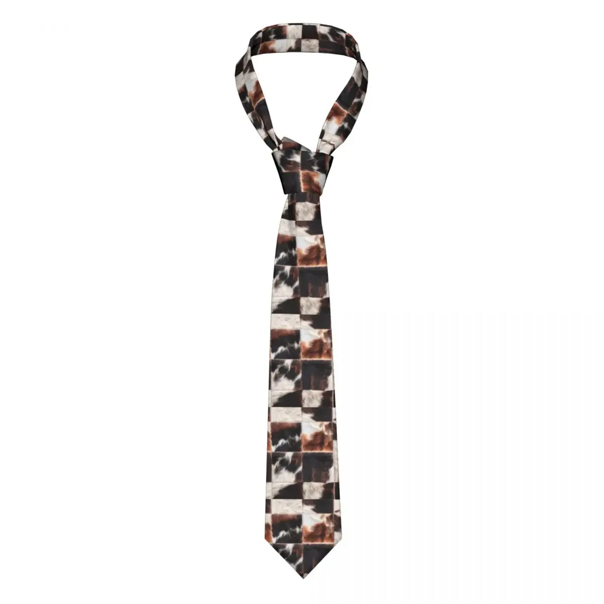 Checkered Cowhide Fur Neckties Men Custom Silk Animal Leather Texture Neck Tie for Business