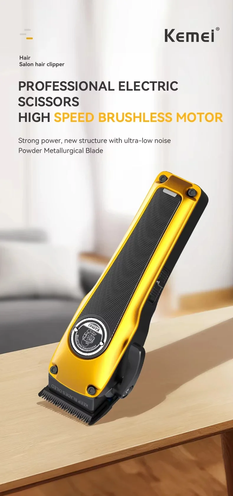 Kemei KM-1826 Professioneller kabelloser elektrischer wiederaufladbarer elektrischer Friseur aus Metall für Herren, Blonde Barber, Rasierer, Trimmer, Haarschneidemaschine – Detail 2