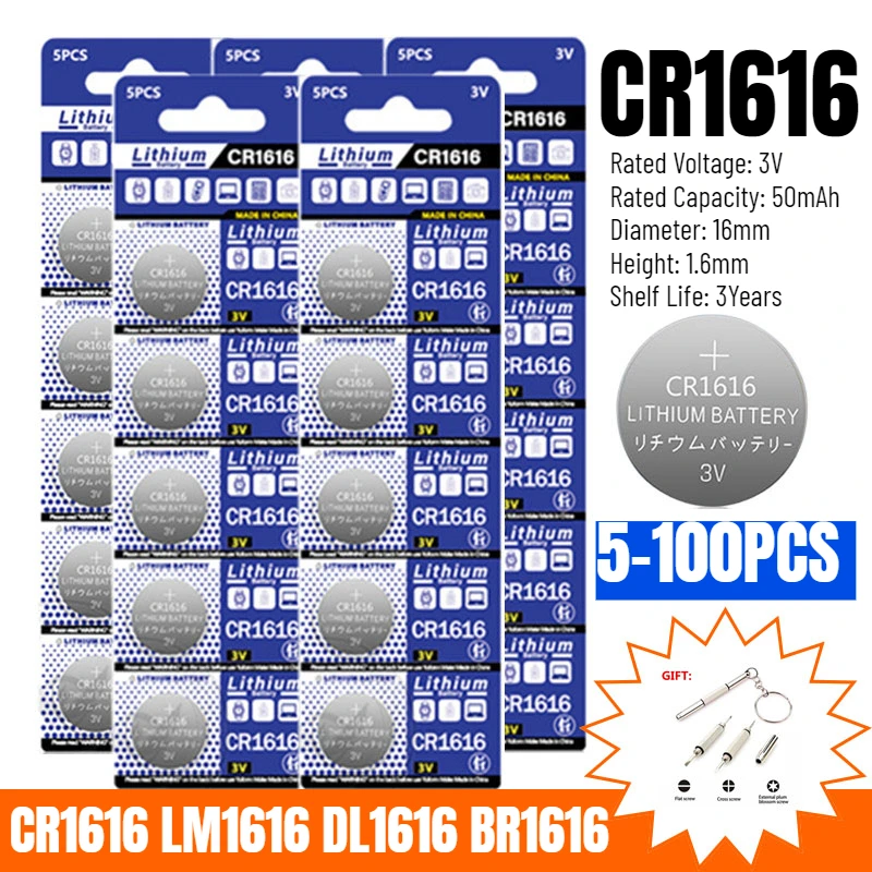 5-100PCS CR1616 Button Coin Cell LM1616 DL1616 BR1616 5021LC 1616 3V Lithium Battery For Watch Remote Calculator Scale Car Key