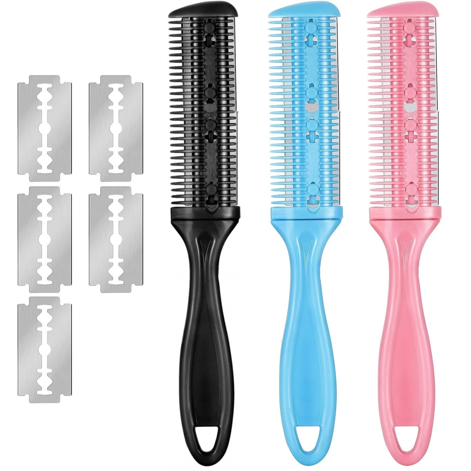 Razor Comb With 5 Pcs Extra Razors, Hair Cutter Comb Dual Side Cutting Scissors Hair Thinning Comb Double Edge Hair Razor Comb