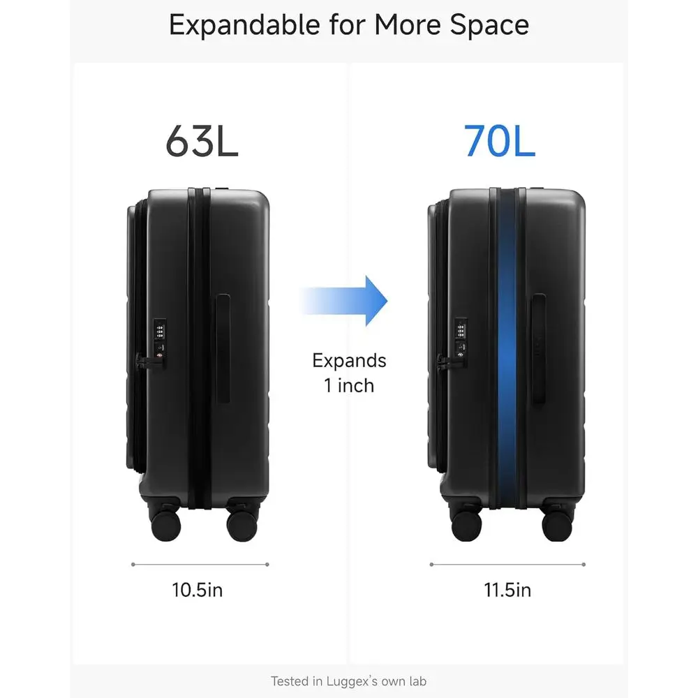 Expandable Hard Shell Suitcase with Top Opening, 24 Inch, Black, 63-70L Capacity