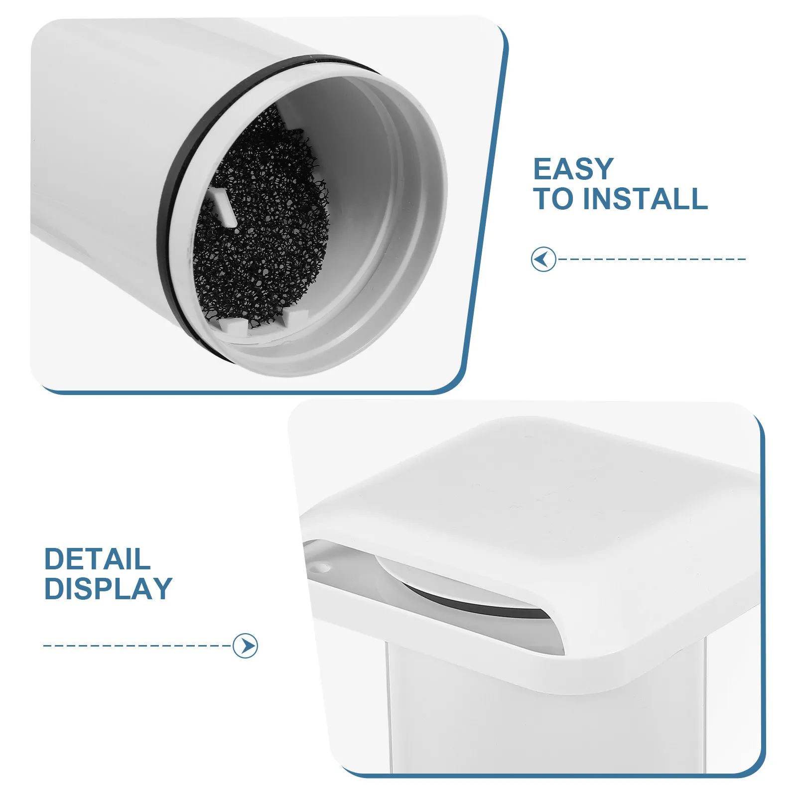 Through Wall Ventilator Flush Mount Outdoor Exhaust Wall Louver Vent Hood Rainproof Vent Pipe PVC Duct Sleeve Air Filter Mesh