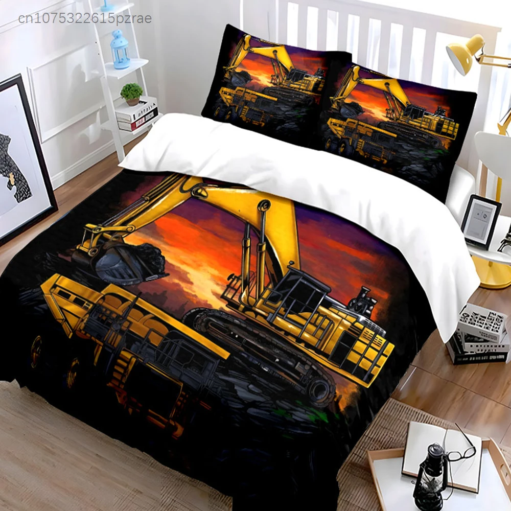 "Construction Machinery Set Poster" Multiple Sizes kid's And adults' Bedroom Exquisite 3PC Bedding set, Gift