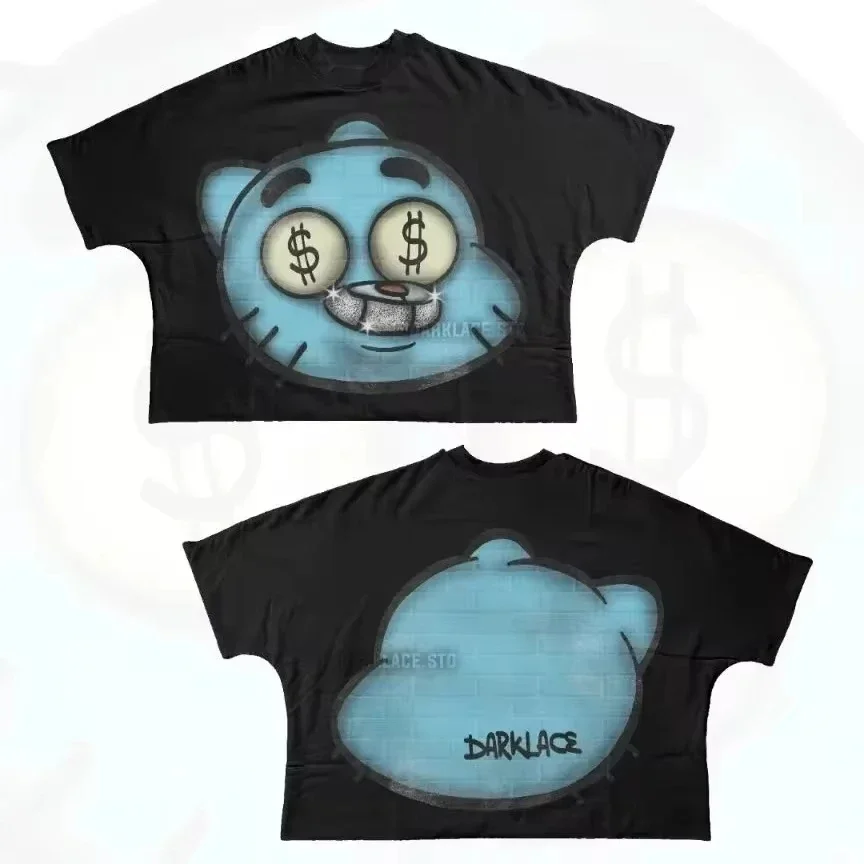 Streetwear T Shirt Hip Hop Fun Cartoon Graphic Printed Oversized T Shirt Harajuku Gothic Cotton Short Sleeved Clothing Men Women