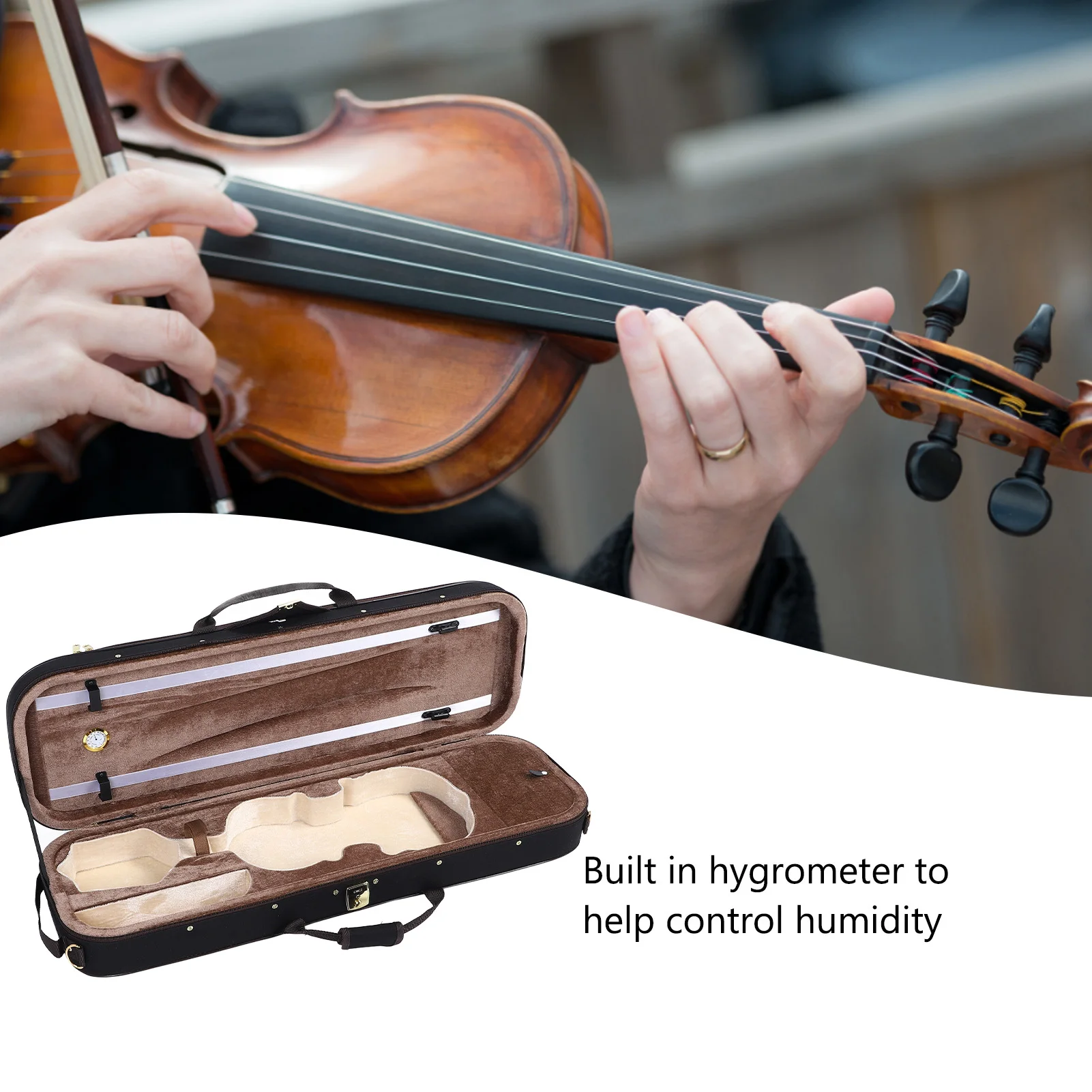 

4/4 Size Violin Box with Hygrometer Hard Shell Violin Storage Case Musical Instrument Protection Case