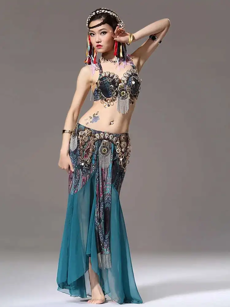 Vestido de actuación de danza del vientre de gama alta, estilo Tribal, conjunto de escenario de estilo exótico ATS, traje de danza india, traje del vientre de alta costura