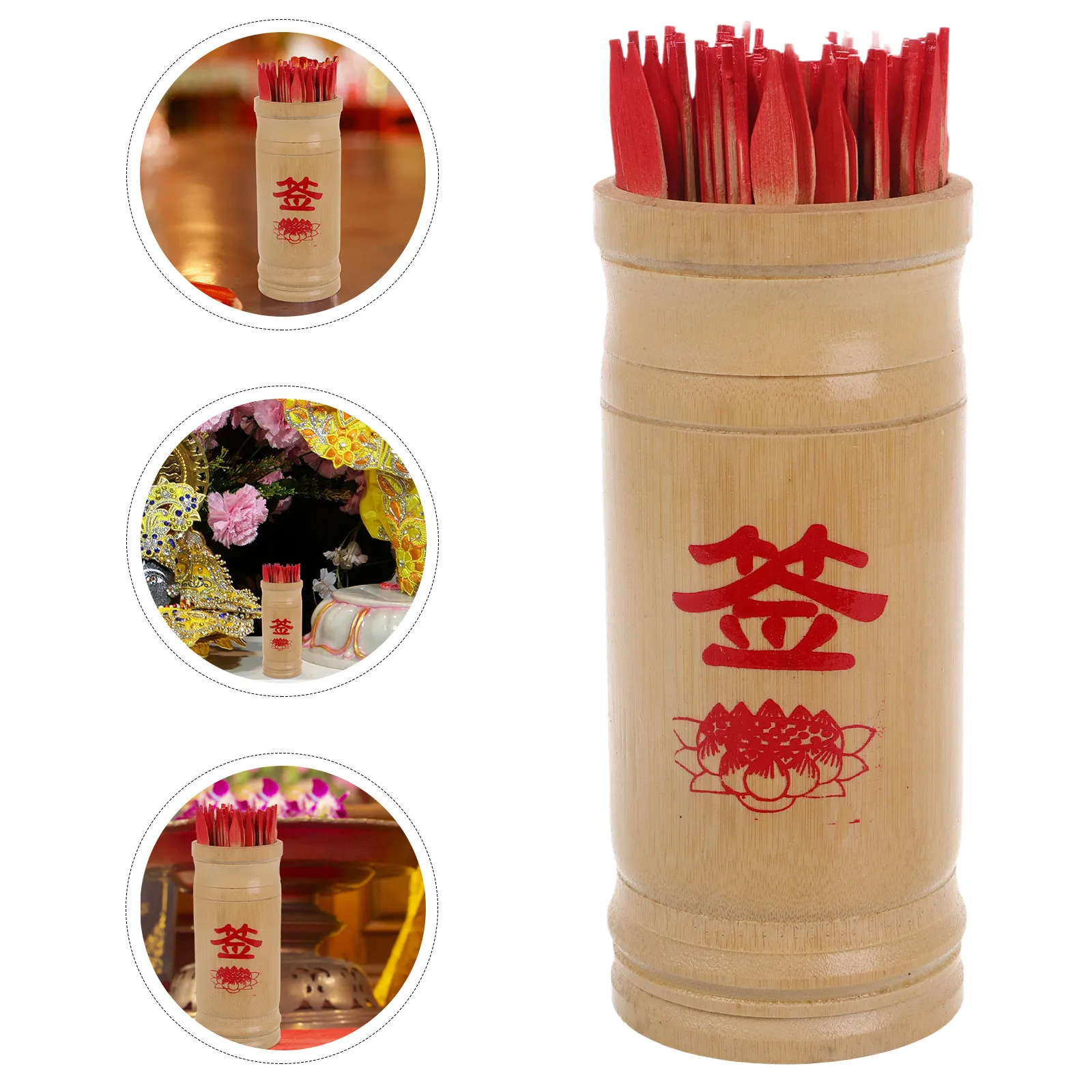 

1Set Chinese Bamboo Divination Bucket Traditional Fortune Telling Prop Temple Luck Blessing Wishing Game Accessory