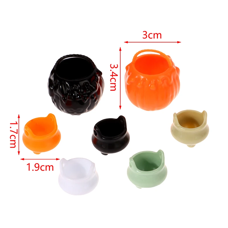 2Pcs Dollhouse Miniature Cauldron Halloween Candy Bucket Pot Witch\'s Handheld Bucket For DIY Dolls House Scene Decor Accessories