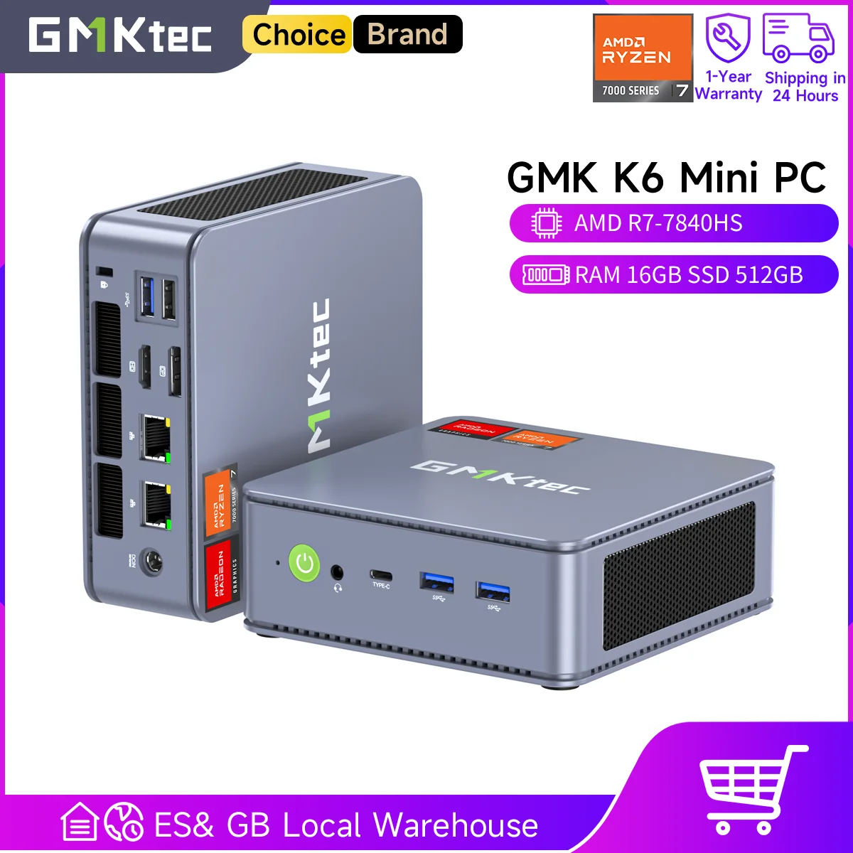 GMKtec K6 Mini PC AMD R7-7840HS 8C/16T 16GB RAM 512GB PCIe 4.0 SSD Mini Desktop Computer Window 11 Pro WiFi 6E/BT5.2 Type-C