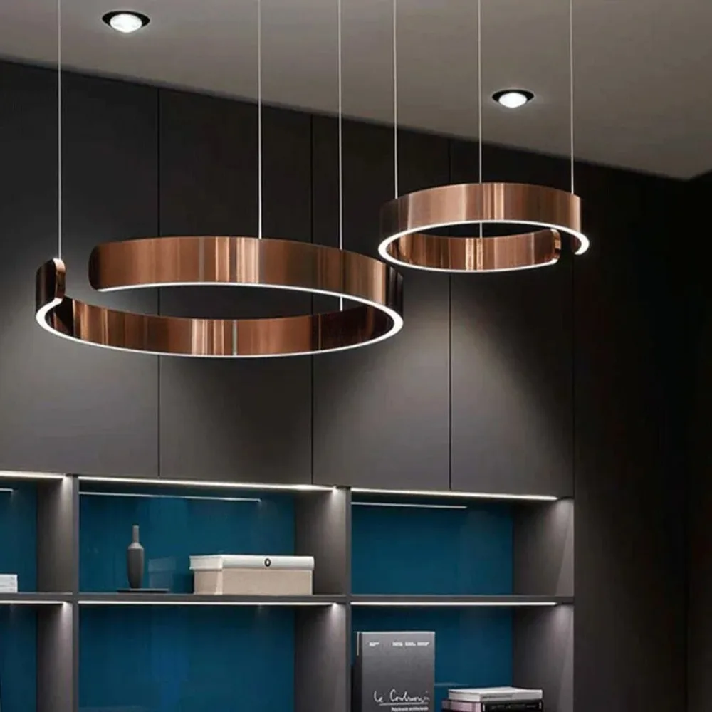 Circle Rings Ceiling Chandeliers Hanging Pendant Lighting for Living Room Staircase Hotel Decor Art Suspension Lustre