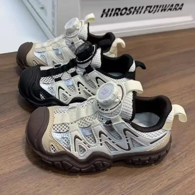 2026 New Anti-collision Head Kids Sneakers Single Mesh Breathable Low Top Casual Shoes Cute Button Design Sports Footwear Boys