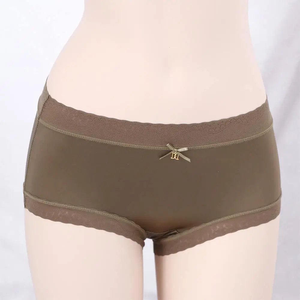 Sous-vêtements confortables et respirants, couleur unie, taille moyenne, culotte en Satin de soie glacée, sous-vêtements pour femmes, slip en dentelle, Lingerie