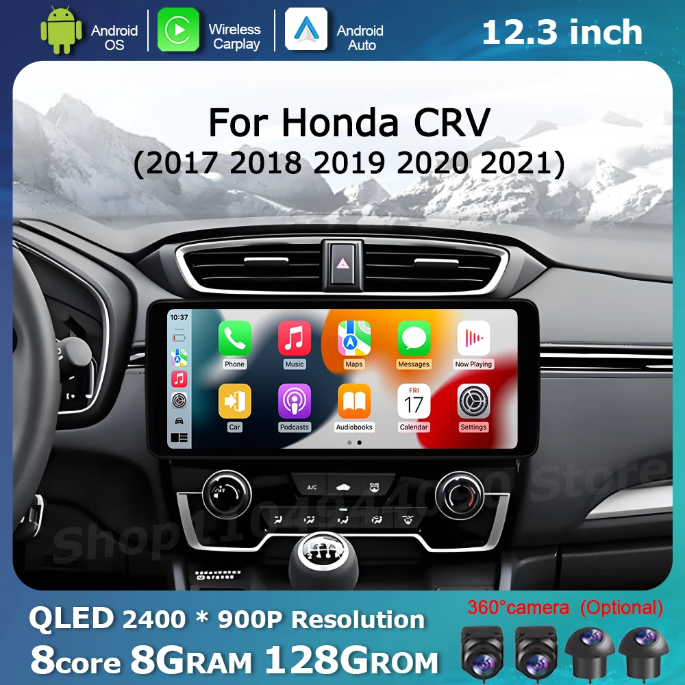 QLED Car Touch Display Screen for Honda CRV 2017- 2021 Android OS Multimedia Radio Player DSP Stereo GPS Navi Wireless Carplay