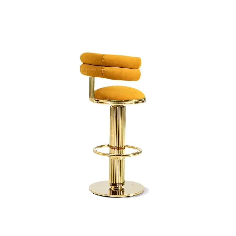 

Modern light luxury bar chair, soft bag backrest gold jewelry high stool, stainless steel luxury bar chair