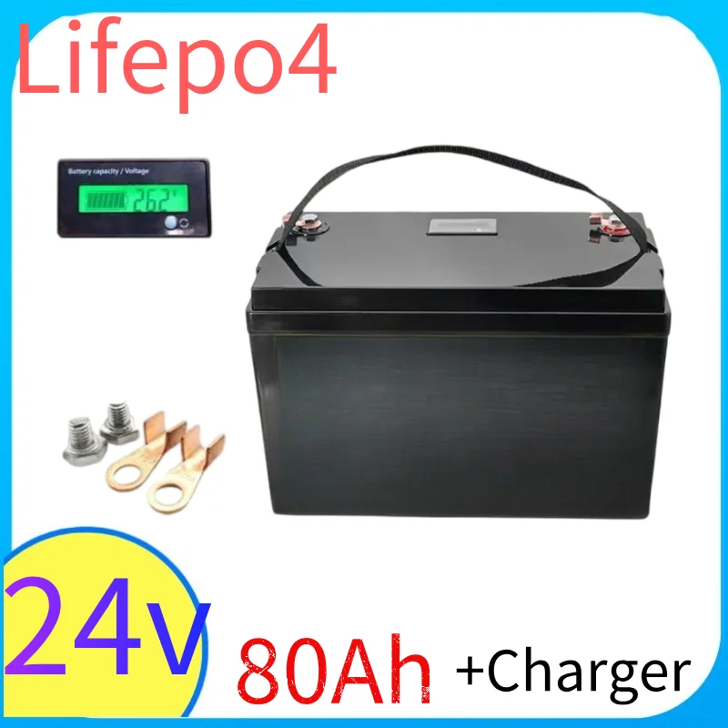 

24V 80Ah LiFePO4 Lithium Battery Pack Deep Cycle 2000 Charge Discharge Cycles for Solar SystemRV Motorhome Boat with 10A Charger