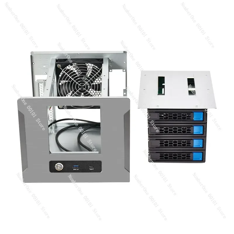 4-Bay Hot-Swap NAS Chassis Mini-ITX Black Case FLEX PSU Dual Full-Height PCIe Slots For DIY NAS Server Network Storage Build
