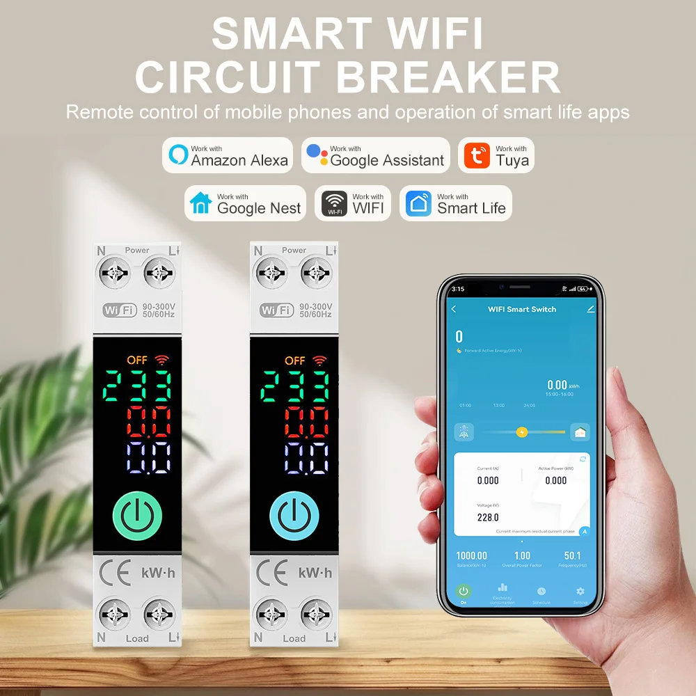 DIY GO 1P+N 1-63A TUYA WIFI Smart-Schalter kWh-Messung Leistungsschalter Timer mit Spannungs- und Stromschutz, Wiedereinschaltfunktion, Prepaid – Detail 1