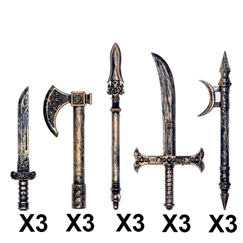 MOC Medieval Waffen Accessories Building Blocks Solider Knights Figures Shield Sword Halberd Axe Retro Style DIY Mini Brick Toys