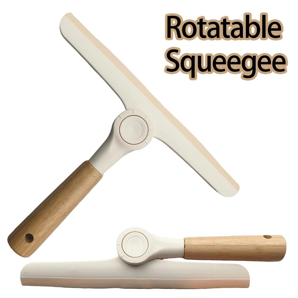 Rotatable Shower Squeegee Silicone Blade Bamboo Handle Glass Cleaning Bathroom Shower Window Glass Scraper