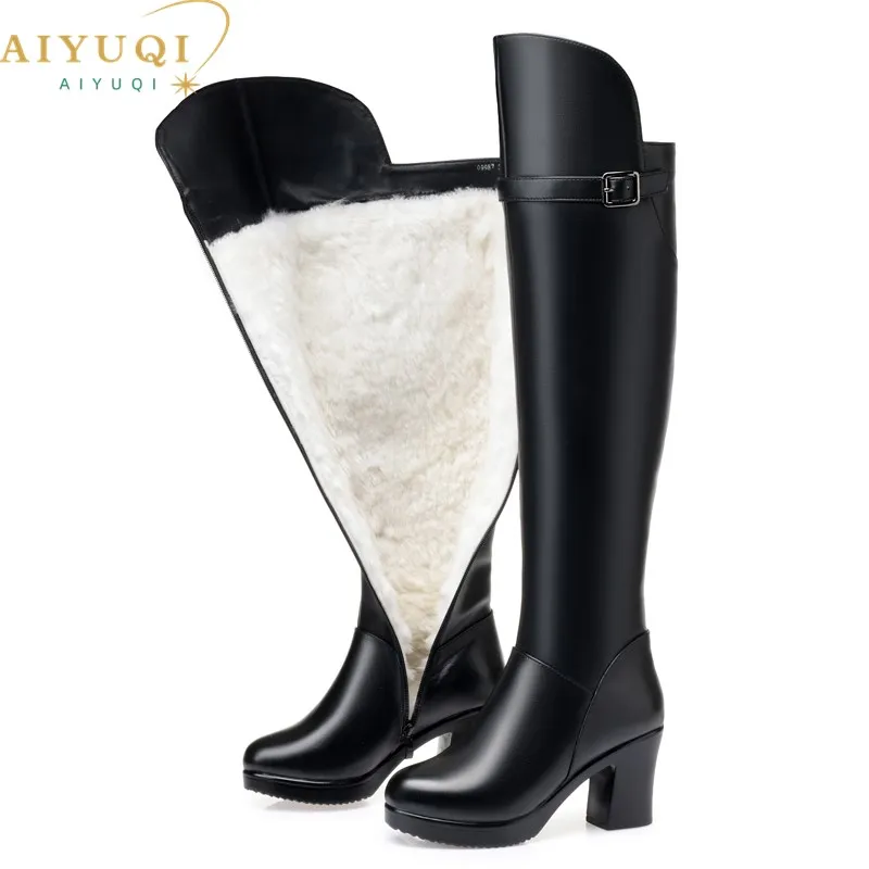 

AIYUQI Women Thigh High Boots 2025 New Genuine Leather High Heel Over-the-knee Boots Women Winter Wool Long Boots Wool