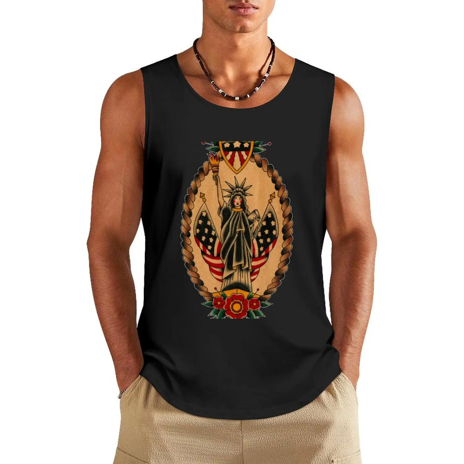 Lady Liberty Tank Top sleeveless tshirts for men fitness Male vest summer 2024