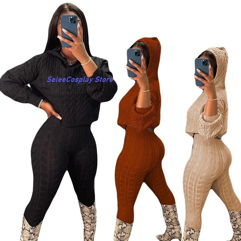 

Высокоэластичный однотонный наряд, вязаный свитер, комплект из 2 предметов, женская рождественская, новогодняя одежда, привлекательная фигура, сексуальный, облегающий