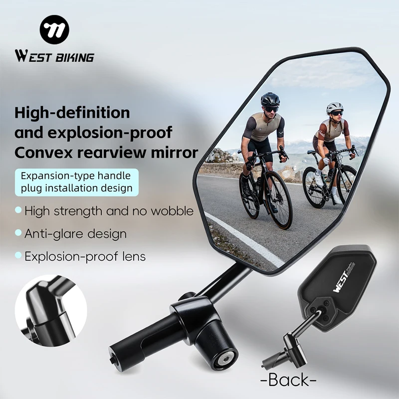 WEST BIKING HD Anti-glare Convex Rearview Mirror 360° Rotatable Foldable Adjustable Safety Bike Mirror for 16-21mm Handlebars