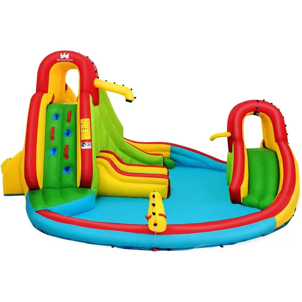 Nadmuchiwany zamek dmuchany z 2 zjeżdżalniami, 2 ścianami do wspinaczki, basenem z wodą, wyrzutnią wodną, koszykiem do koszykówki, w tym torba transportowa, Re