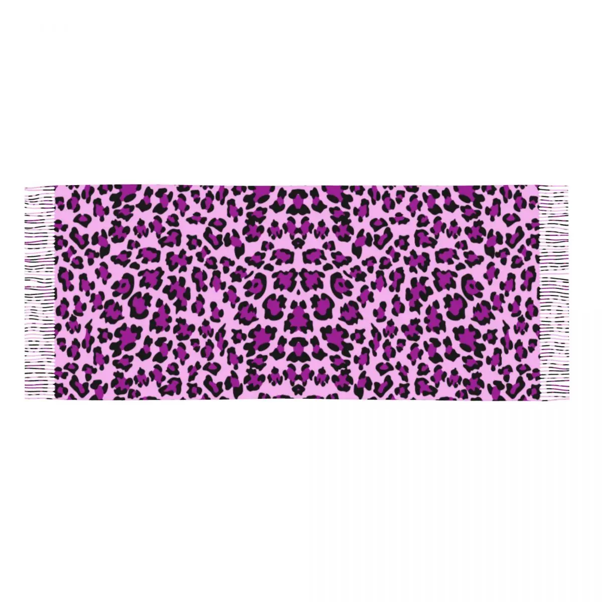 Bufandas grandes y bonitas con estampado de leopardo púrpura para mujer, chal grueso y cálido con borlas para invierno y otoño, bufanda sin costuras con animales