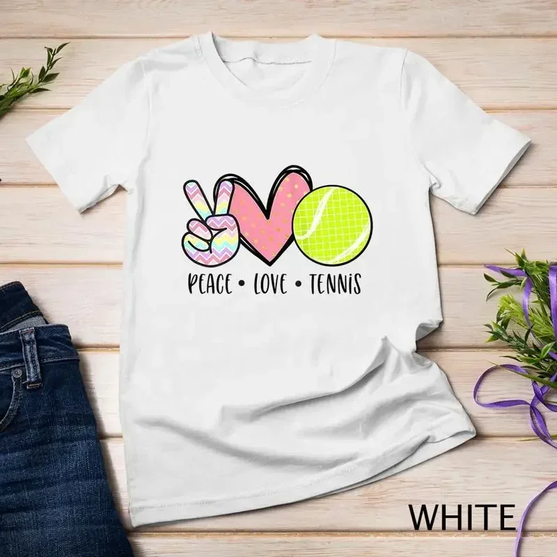 Womens Peace Love Tennis Cute Design for Women Teen Little Girl Unisex T shirt