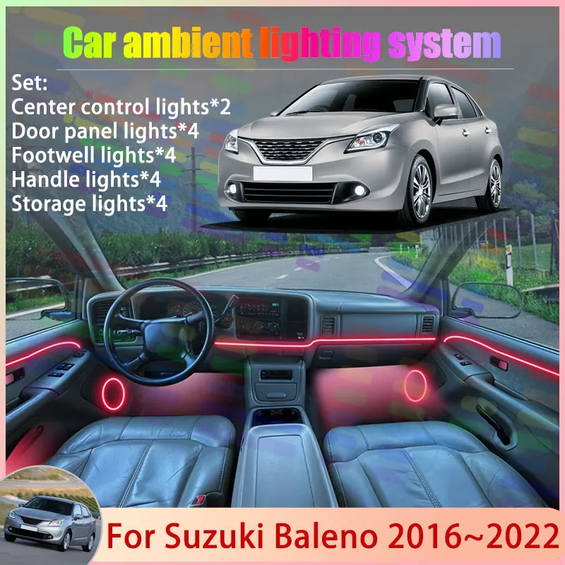 

Для Suzuki Baleno MK1 1th WB1 2016 ~ 2022 2017 2018 2/18 в 1 автомобильный атмосферный светильник RGB абажур ансамбль стример атмосферный набор