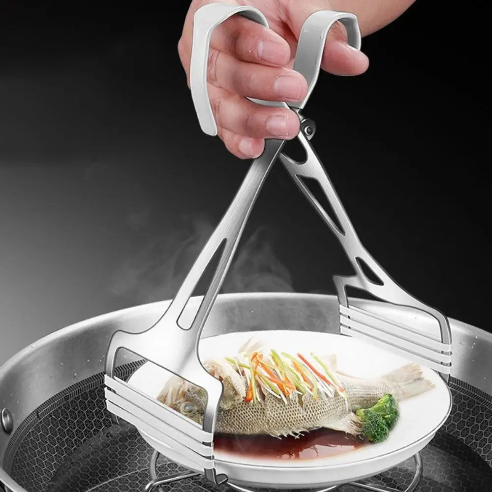 Kitchen Gadgets Stainless Steel Dish Clip Anti-slip Silicone Strip Ergonomic Handle Bowl Gripper Stable Bowl Tong Pot view 5