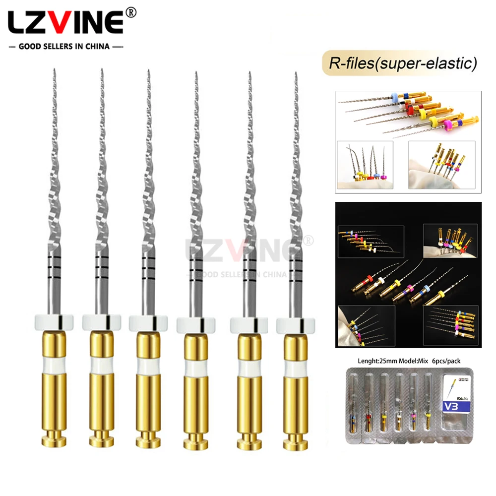 歯の熱活性化ロータリーファイル、歯内治療ファイル、フレキシブル、根管治療、ゴールデンファイル、歯科医ツール、25mm、1箱あたり6個