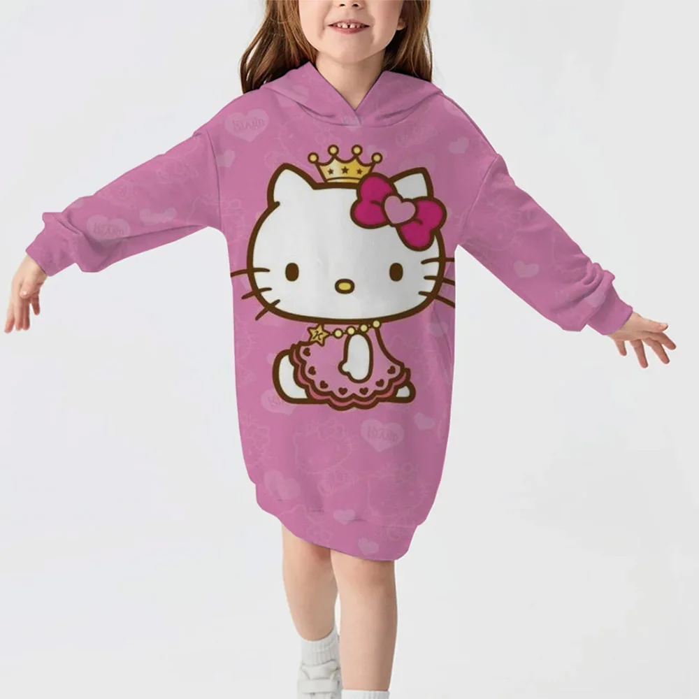 New Girls Sweater Dress Printed Casual Sportswear Hello Kitty Kuromi print Cartoon Girls Hoodie Sweater